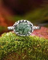 MARLOWE Twisted Oval Moss Agate Engagement Ring